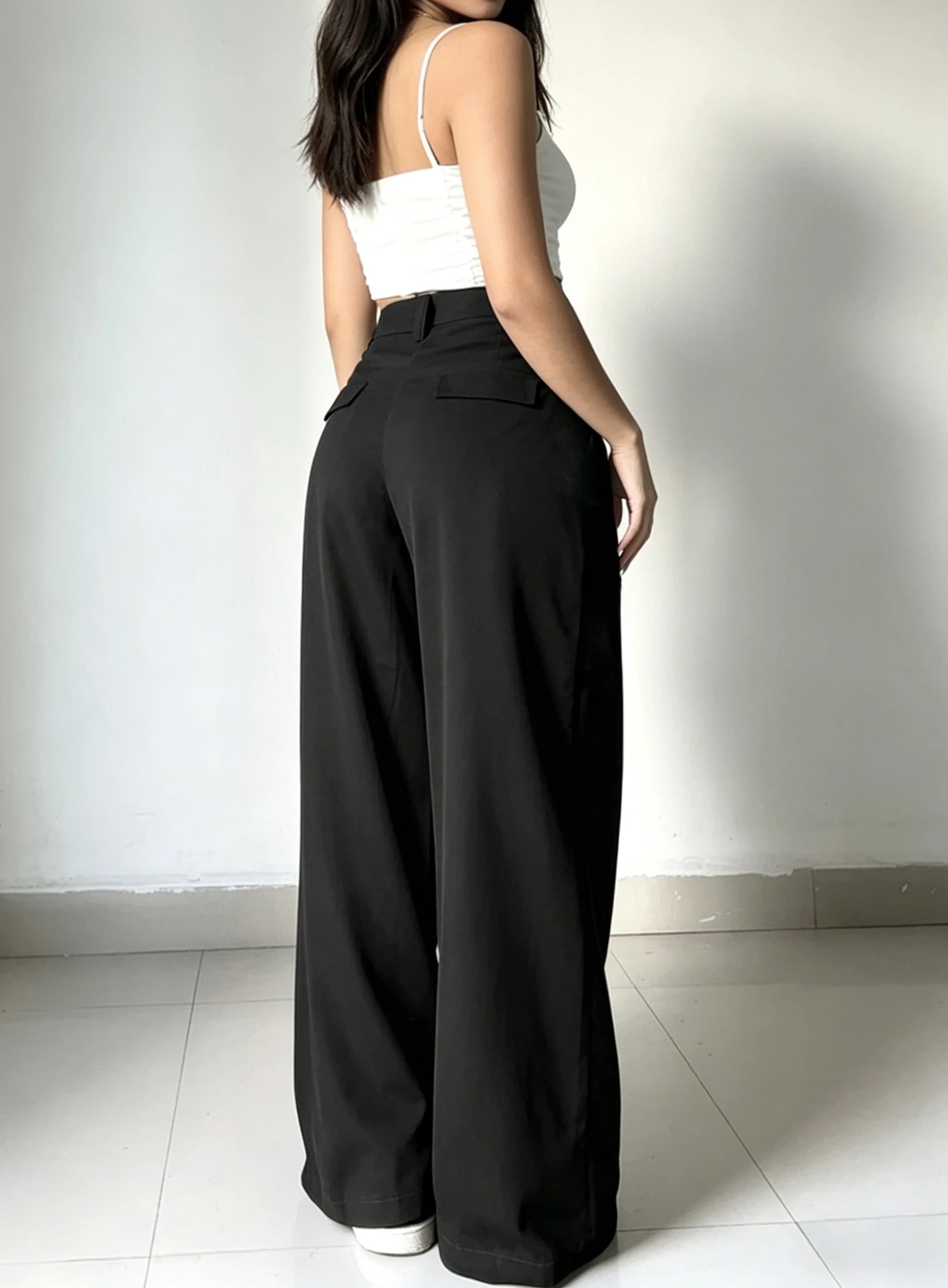 Pleated High-Waist Wide-Leg Suit Trousers