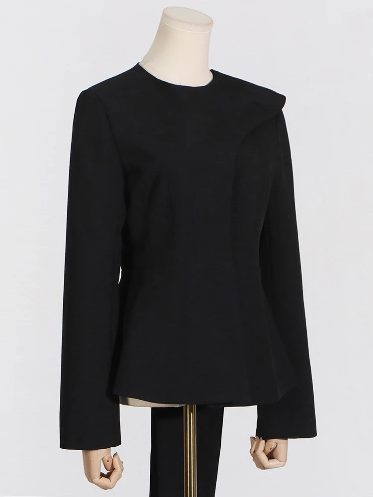 Asymmetric Round-Neck Slim Blazer