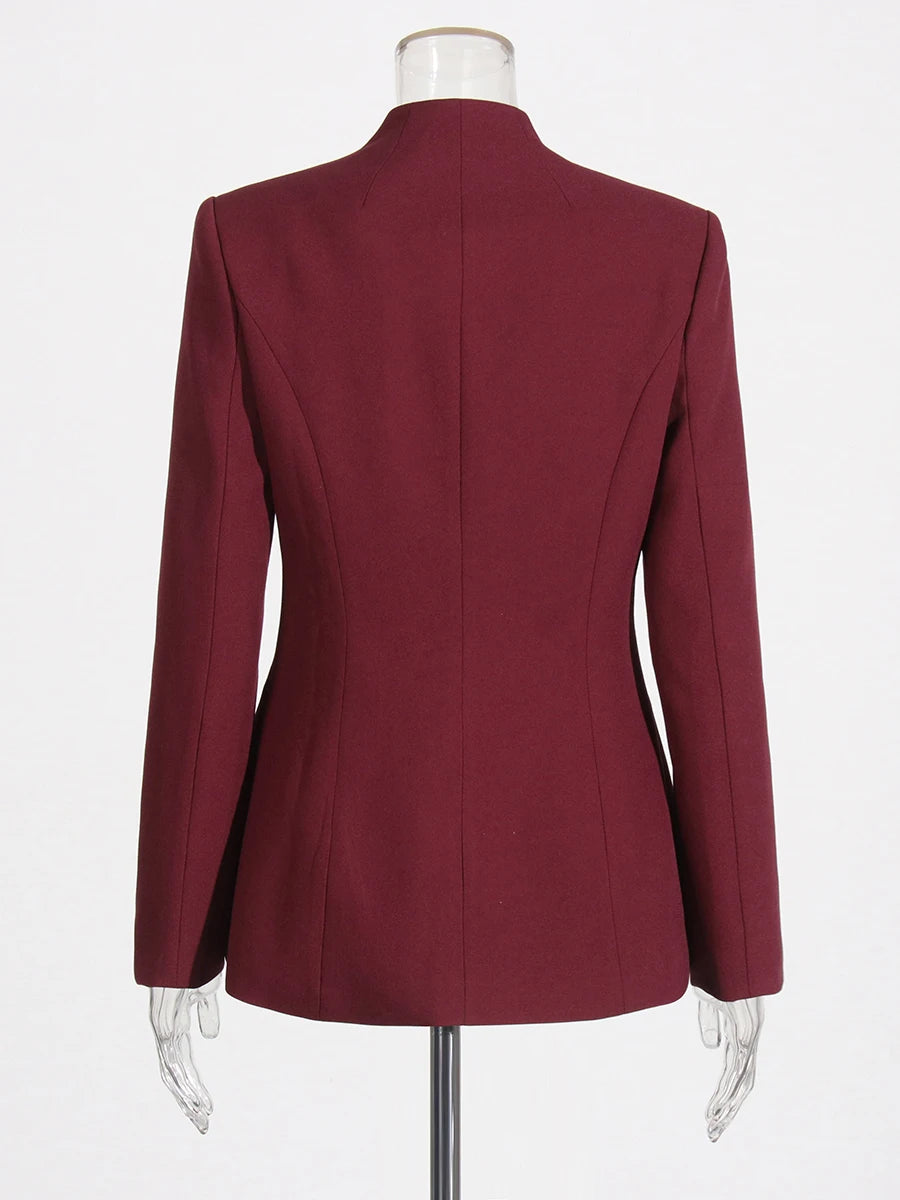 Stand Collar Top & Wide-Leg Trousers Set