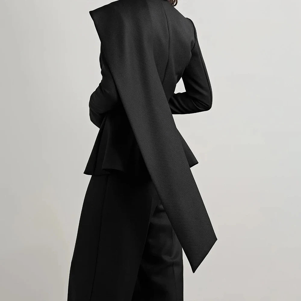 Asymmetric Round-Neck Slim Blazer