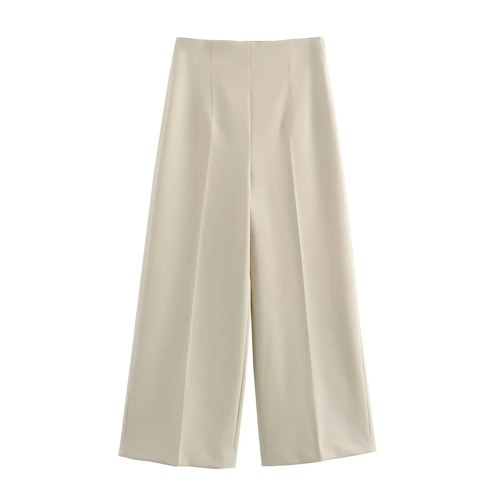 High-Waist Pleated Fluid Wide-Leg Trousers