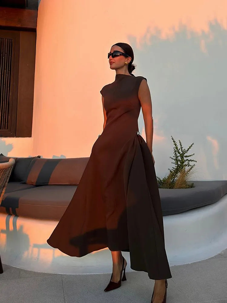 Contrast Patchwork Irregular Hem Evening Dress