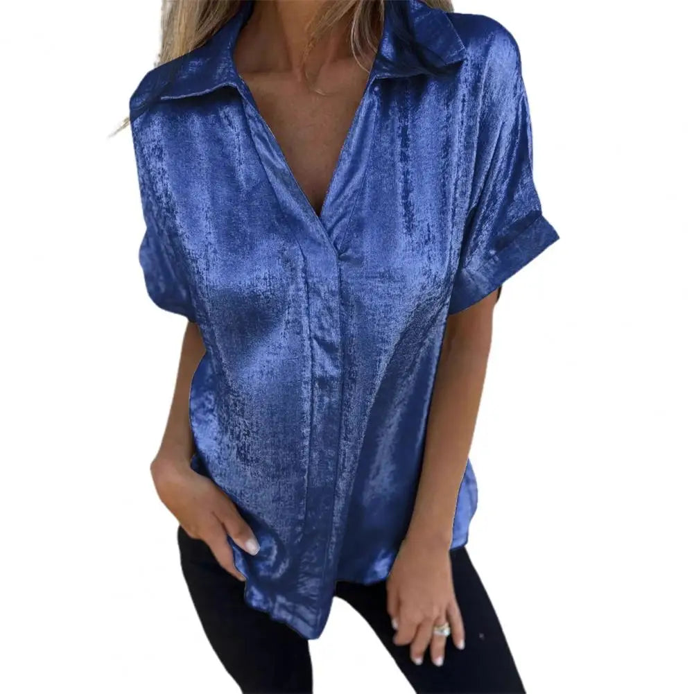 Bronzed V-Neck Short-Sleeve Blouse