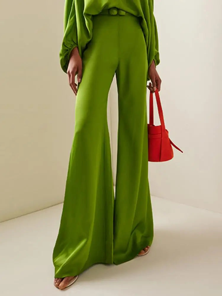 High-Waist Wide-Leg Floor-Length Trousers