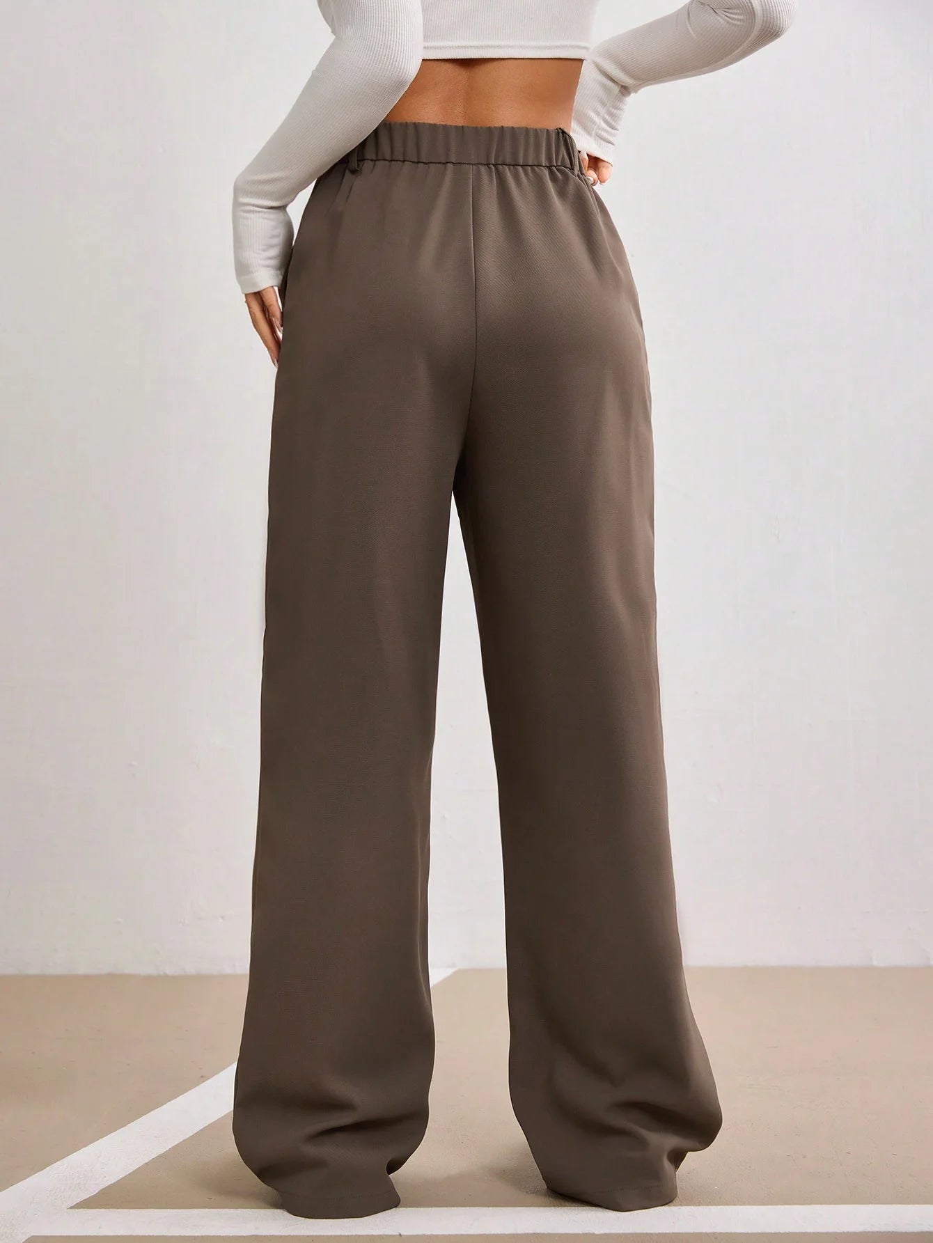 Brown High Waist Wide Leg Trousers