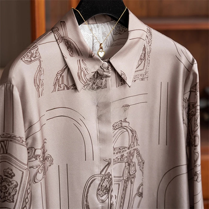 Vintage Print Long Sleeve Luxury Blouse