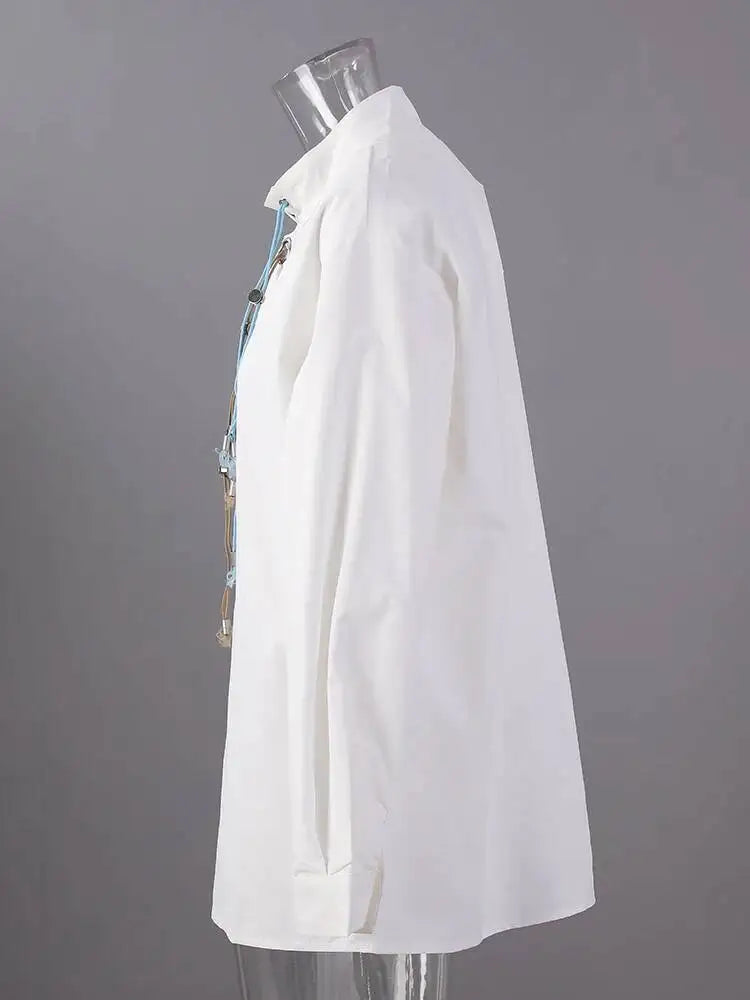 Bandage Stand Collar Oversized Blouse
