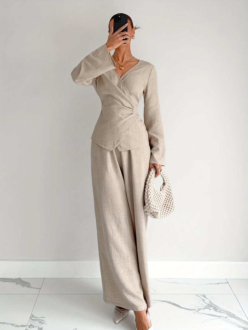 Waist-Cinching Two-Piece Shirt Set