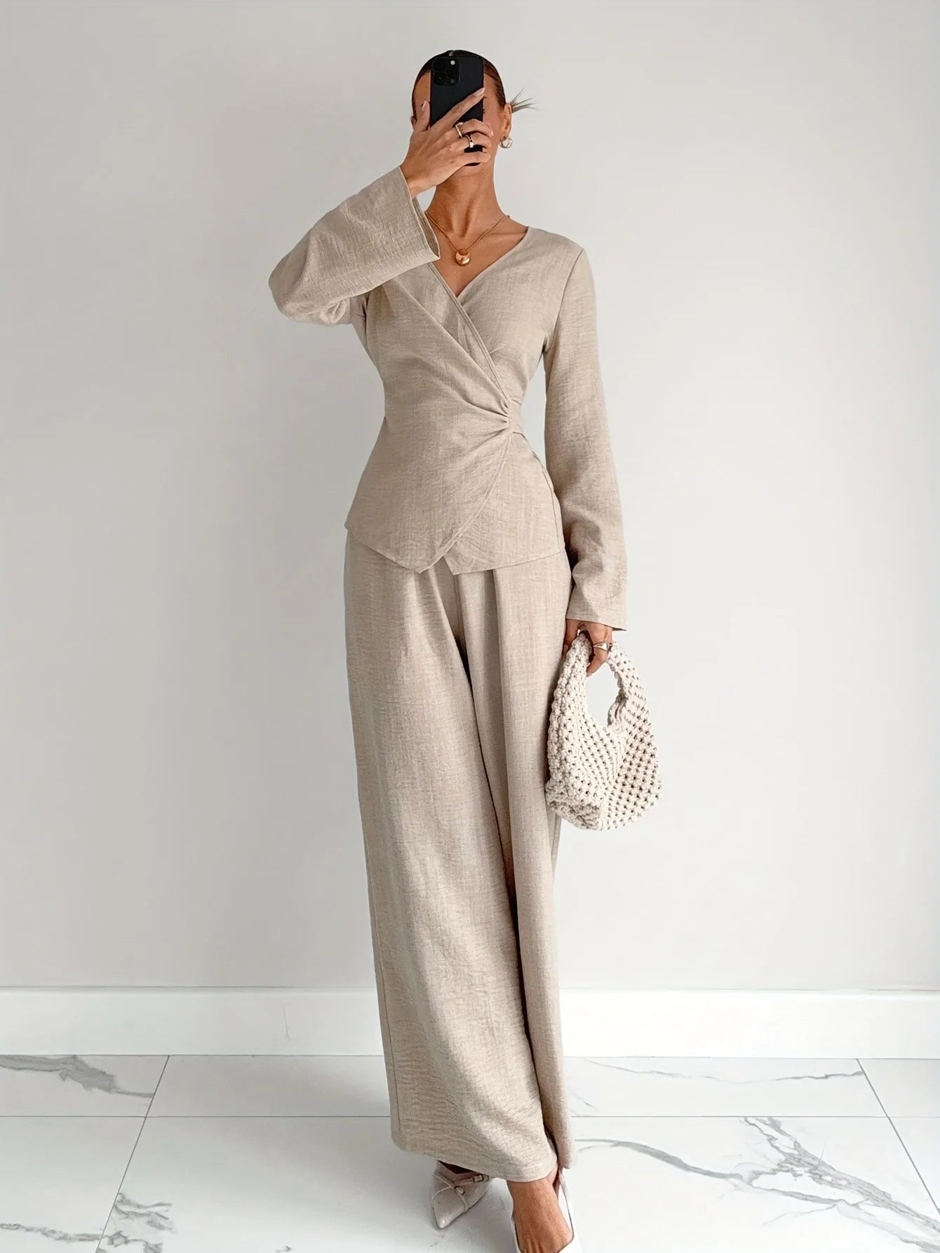 Waist-Cinching Two-Piece Shirt Set