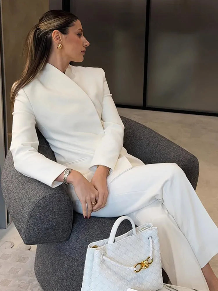 White Blazer & Flare Trousers Suit