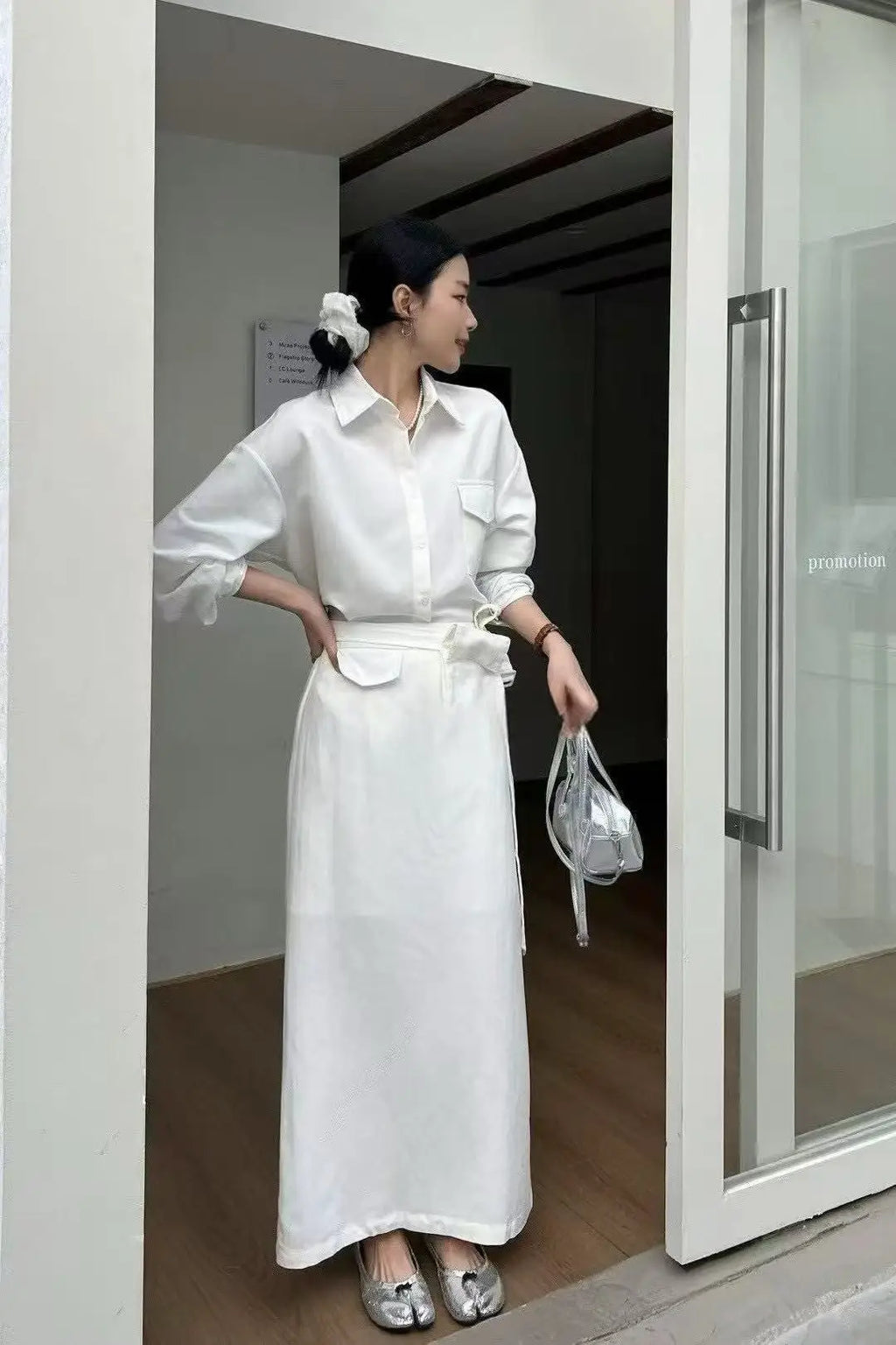 Belted Lapel Top & Straight Midi Skirt Set