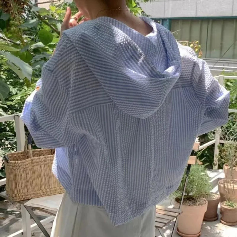 Striped Hooded Long-Sleeve Shirt