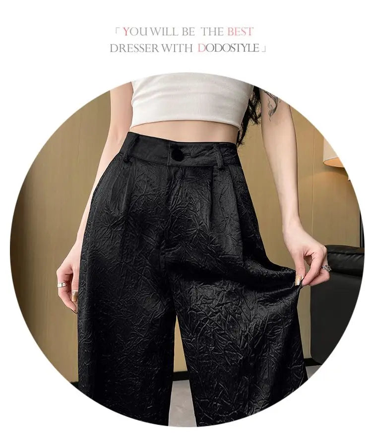 Silver Textured High-Waist Wide-Leg Trousers