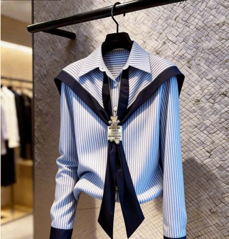 Striped French-Style Long Sleeve Shirt