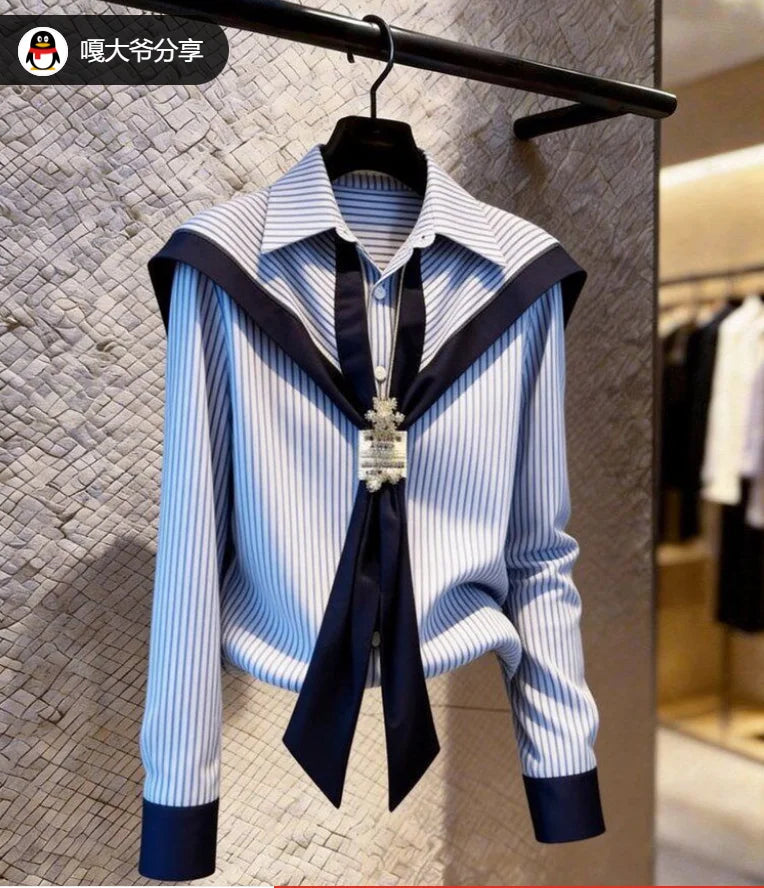 Striped French-Style Long Sleeve Shirt