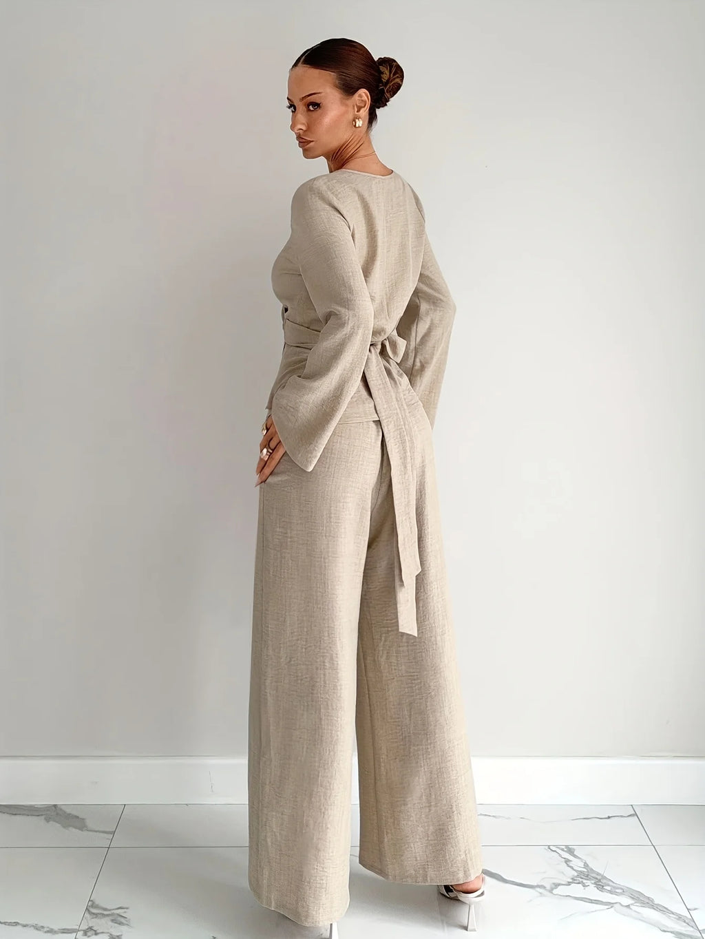 Waist-Cinching Two-Piece Shirt Set