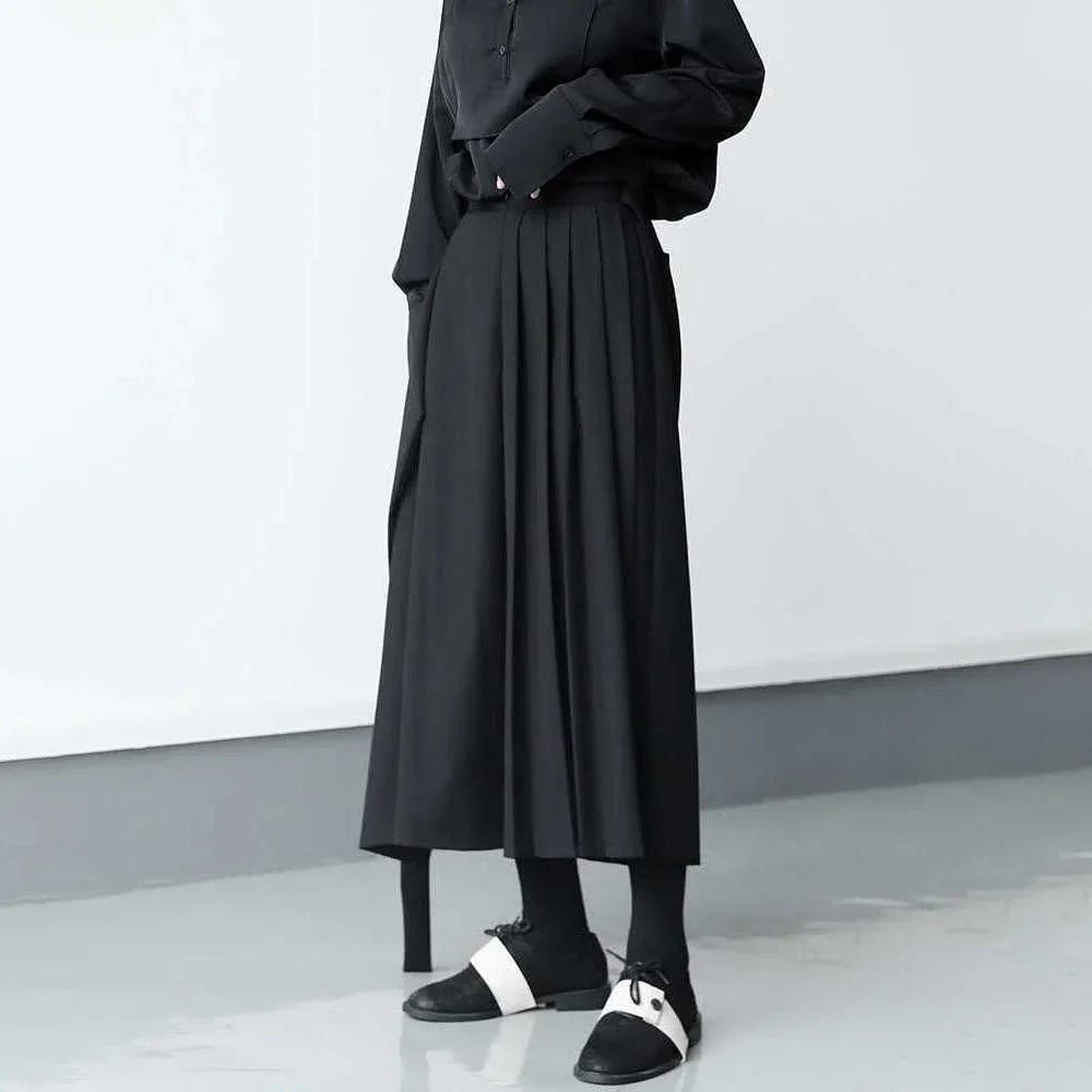Double-Layer Pleated High-Waist Wide-Leg Culottes