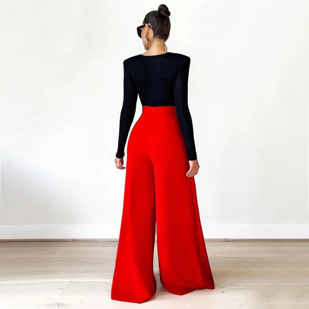 Asymmetric High-Waist Wide-Leg Trousers