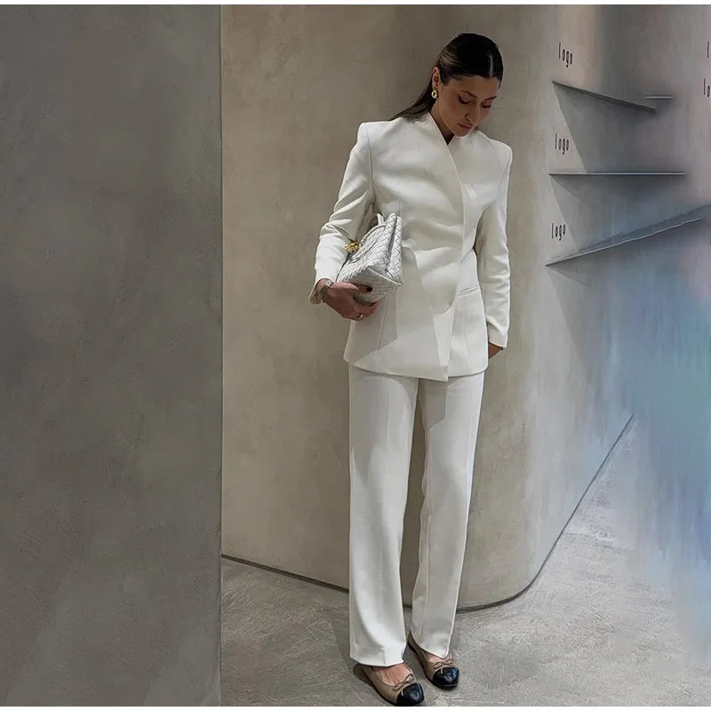 White Blazer & Flare Trousers Suit