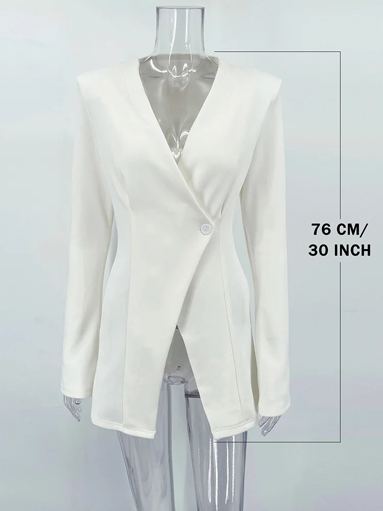 V-Neck Slit Hem Button Blazer