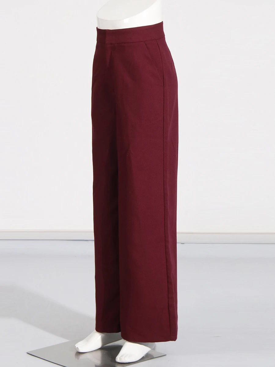Stand Collar Top & Wide-Leg Trousers Set