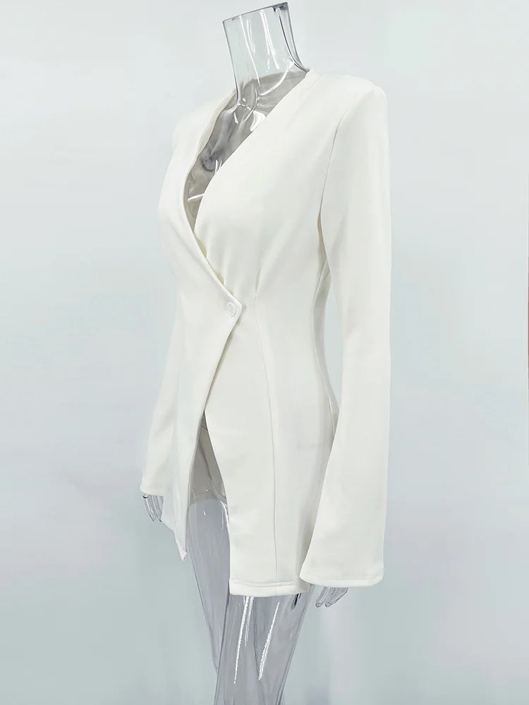V-Neck Slit Hem Button Blazer