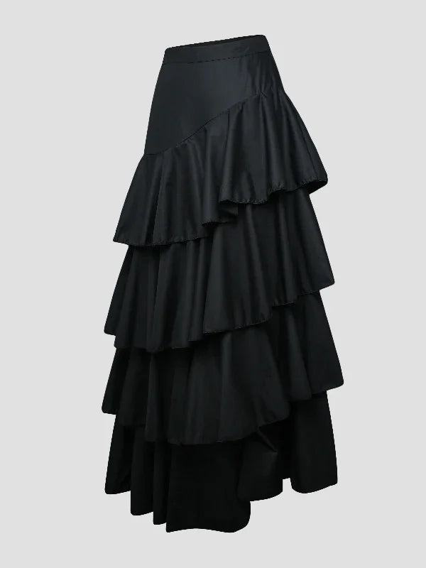 Tiered Falbala A-Line Midi Skirt