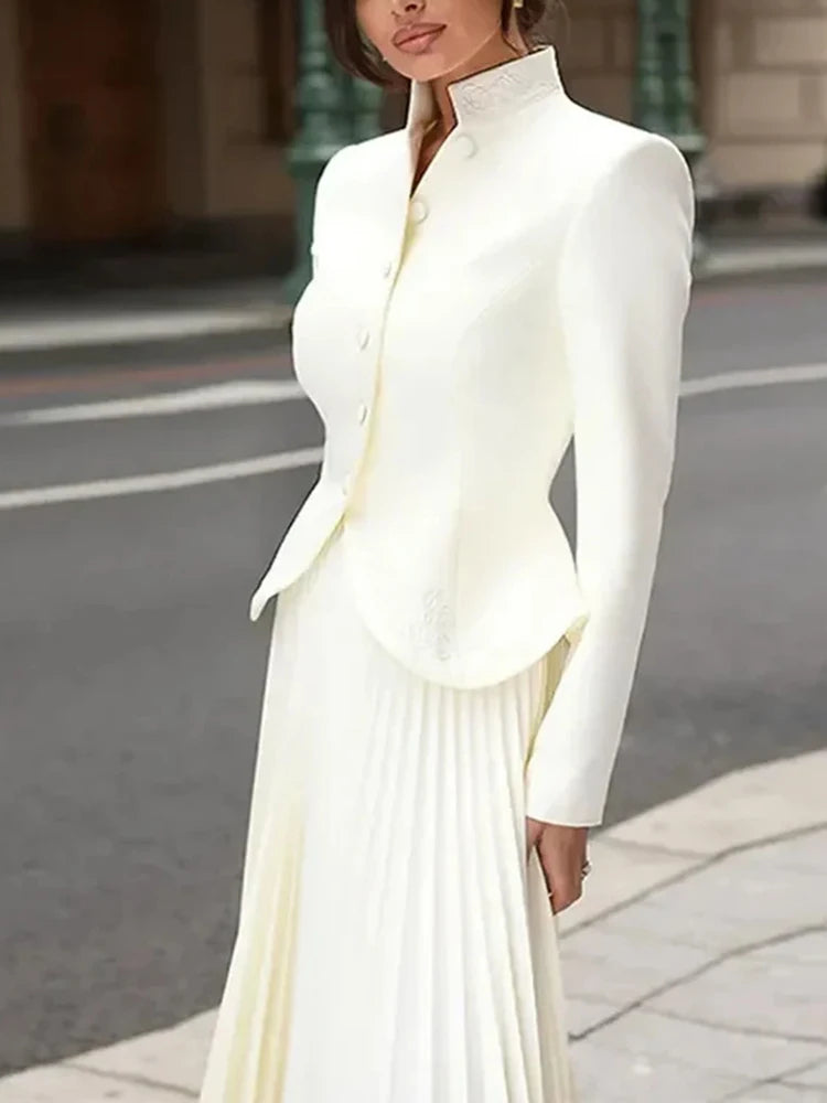 Stand Collar Top & Floor-Length Skirt Set
