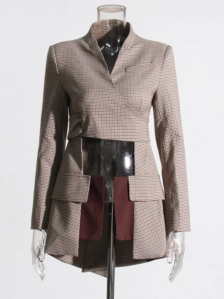 Colourblock Lace-Up V-Neck Blazer