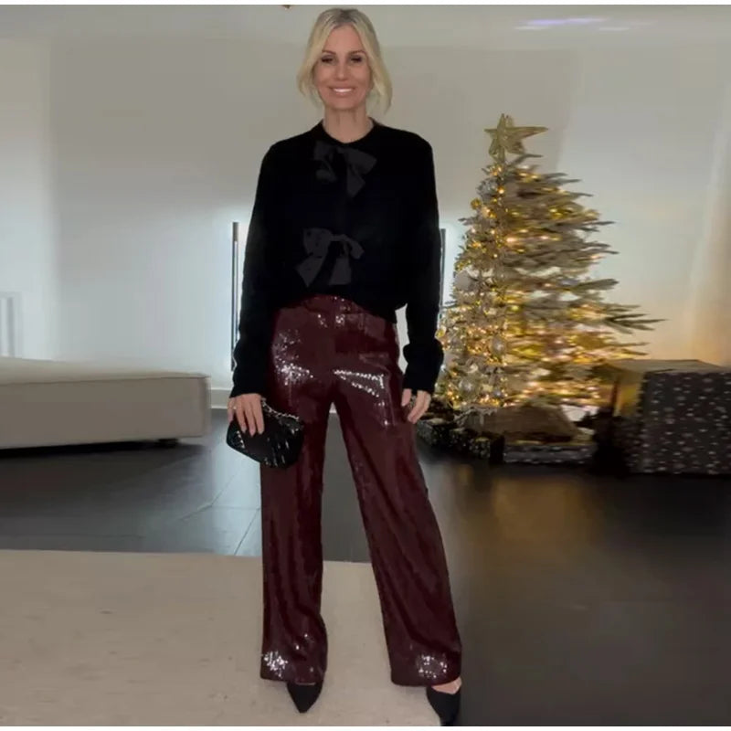 Sequin High-Waist Wide-Leg Trousers