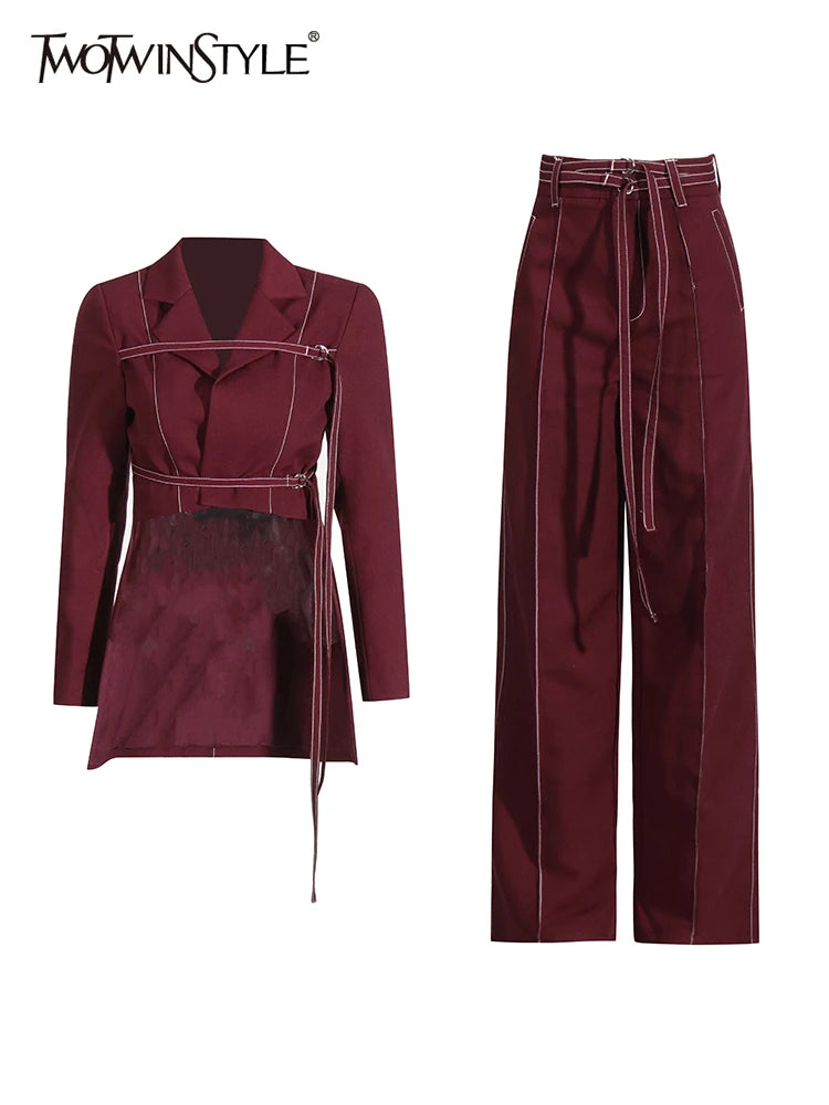 Notch Lapel Top & Straight Trousers Set