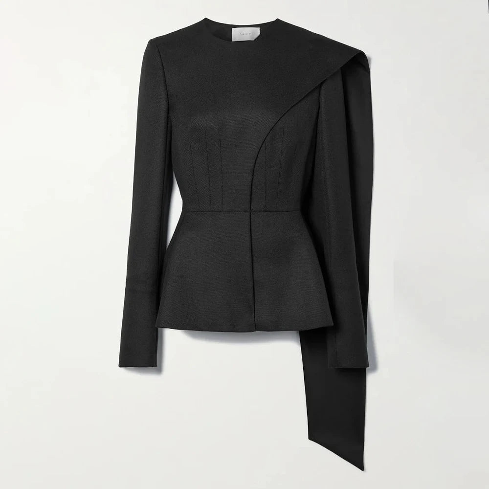 Asymmetric Round-Neck Slim Blazer