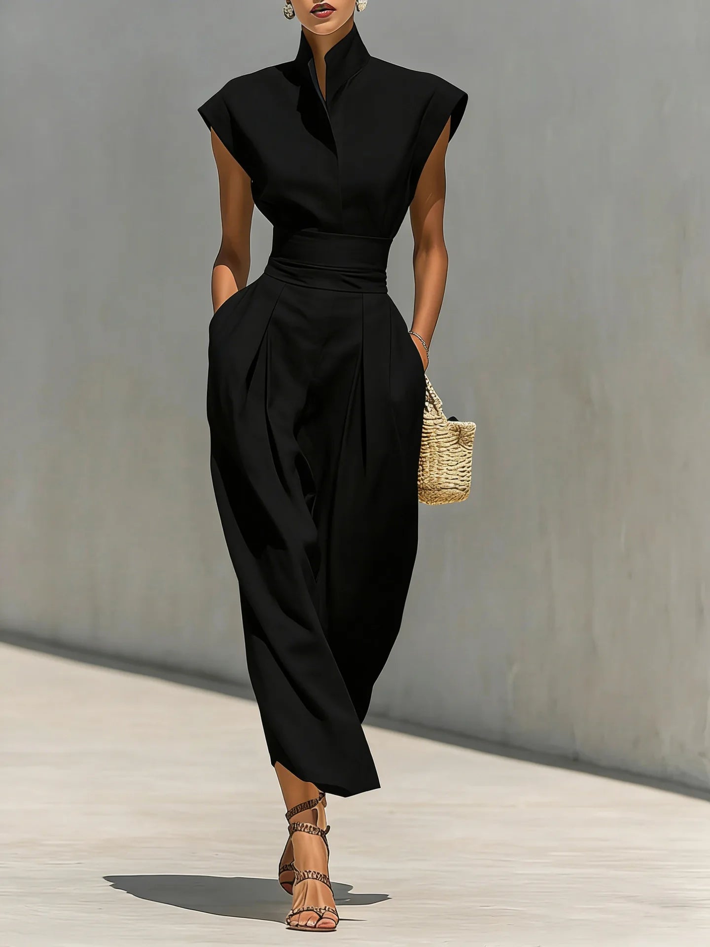 High Waist Midi Skirt & High Neck Top Set