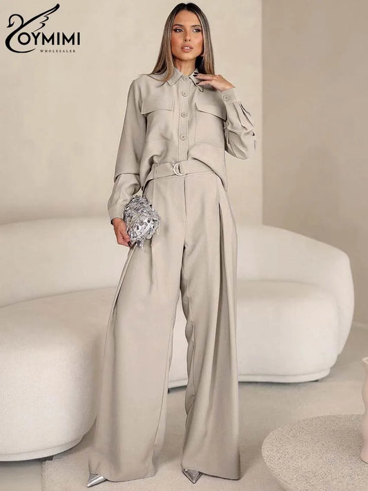 Lapel Shirt & High-Waist Trousers Set