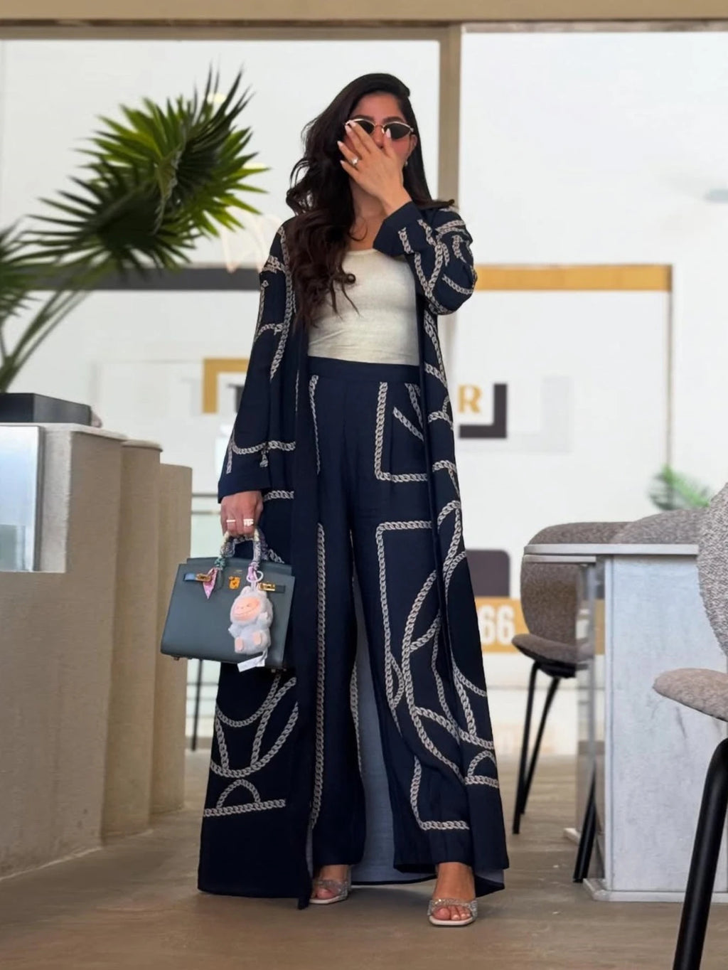Abaya Cardigan & Wide-Leg Trousers Set