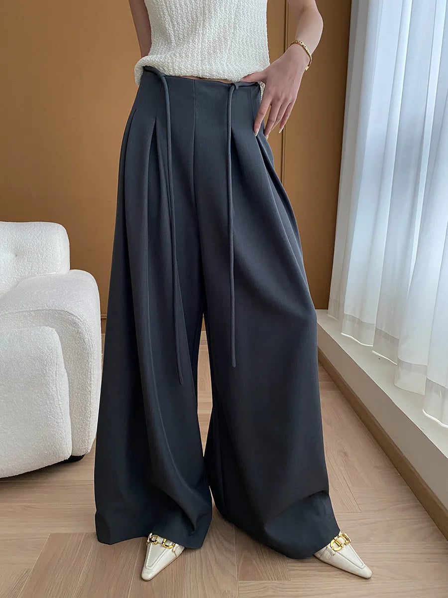 Drawstring High-Waist Wide-Leg Trousers