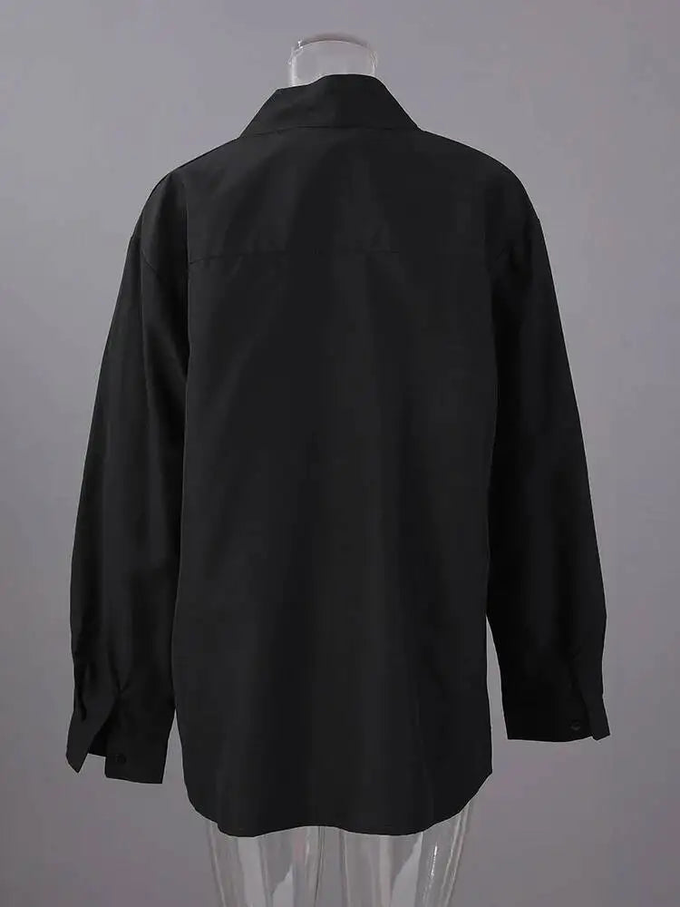 Bandage Stand Collar Oversized Blouse