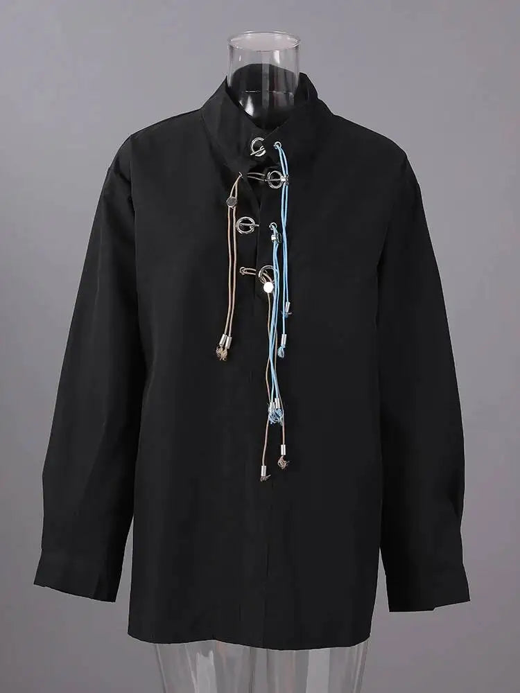 Bandage Stand Collar Oversized Blouse
