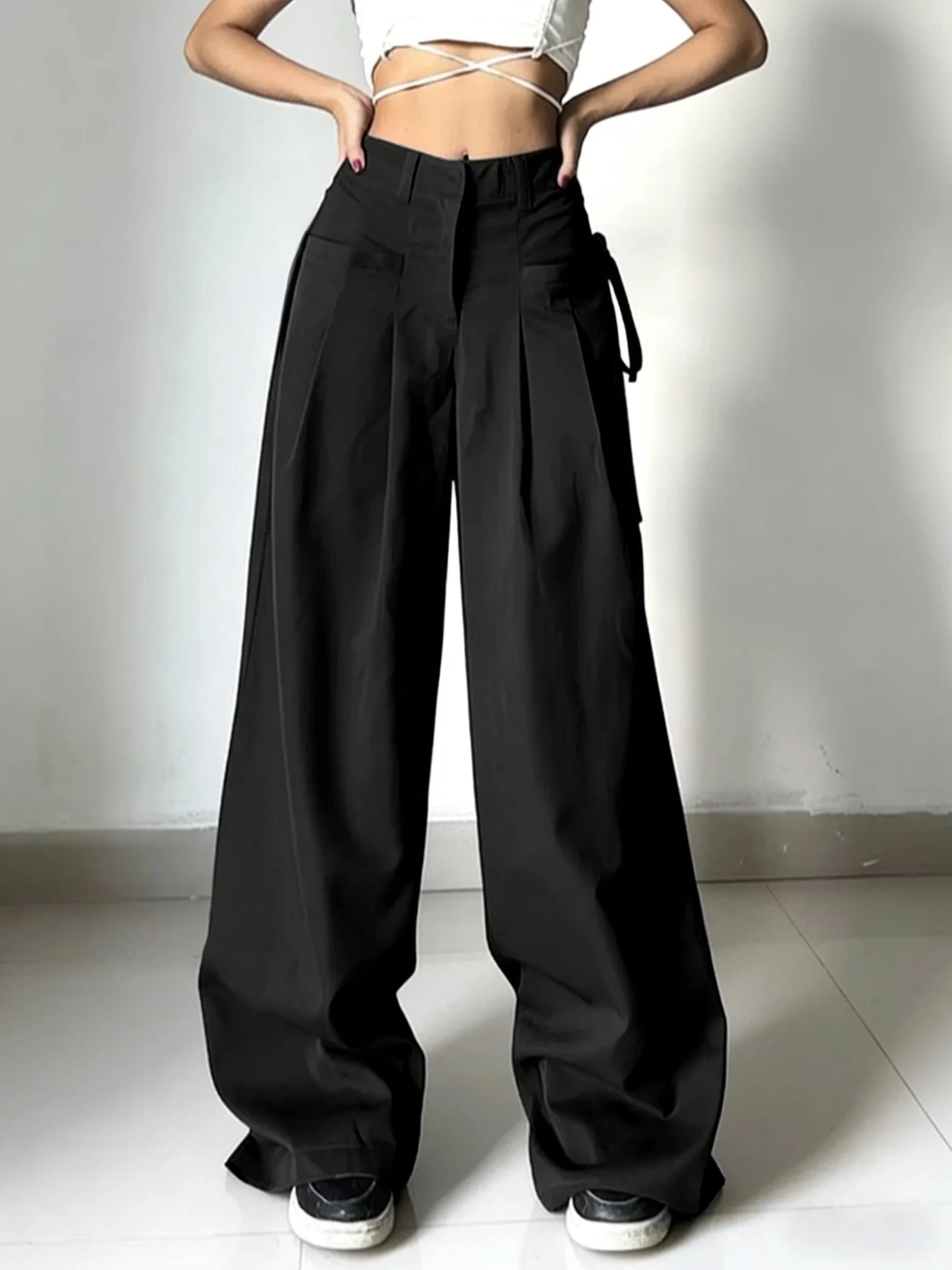 Pleated High-Waist Wide-Leg Suit Trousers