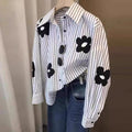 Floral Stripe Puff-Sleeve Blouse