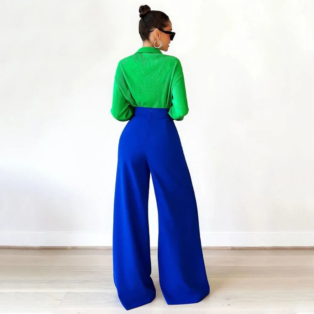 Asymmetric High-Waist Wide-Leg Trousers