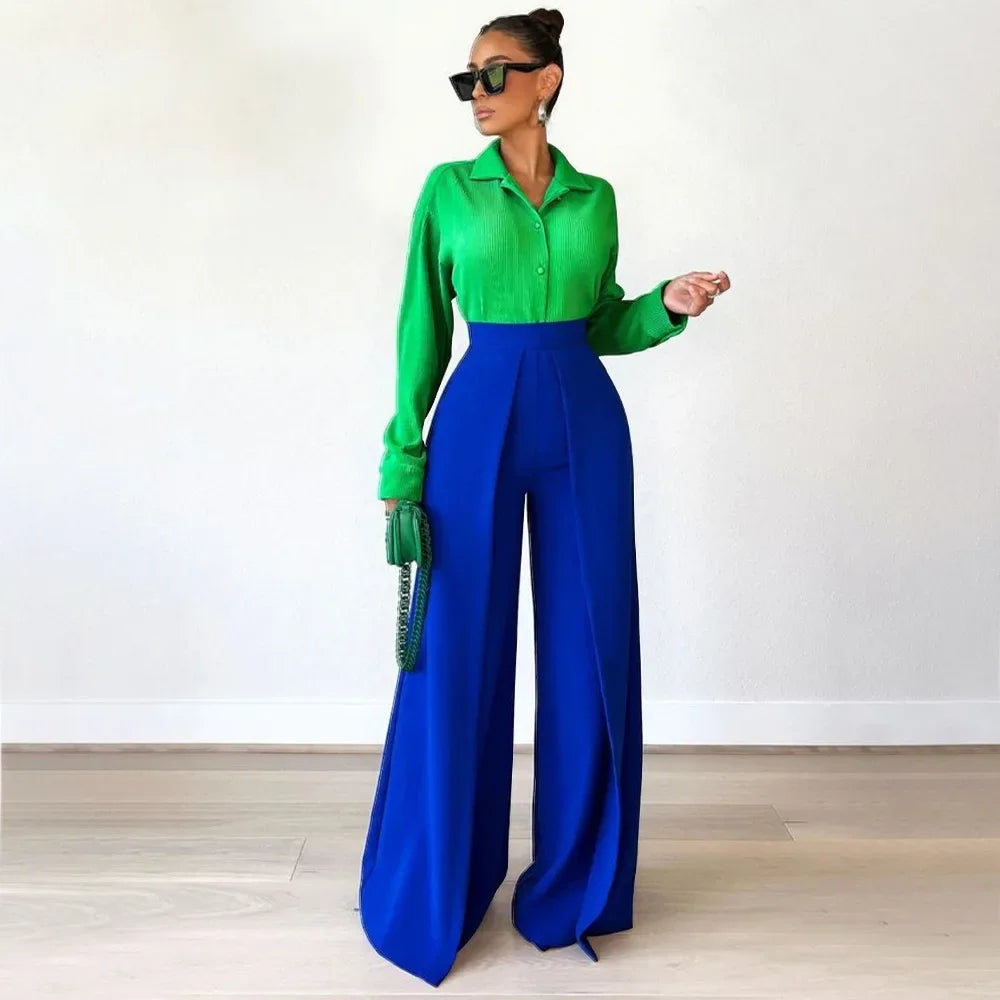 Asymmetric High-Waist Wide-Leg Trousers