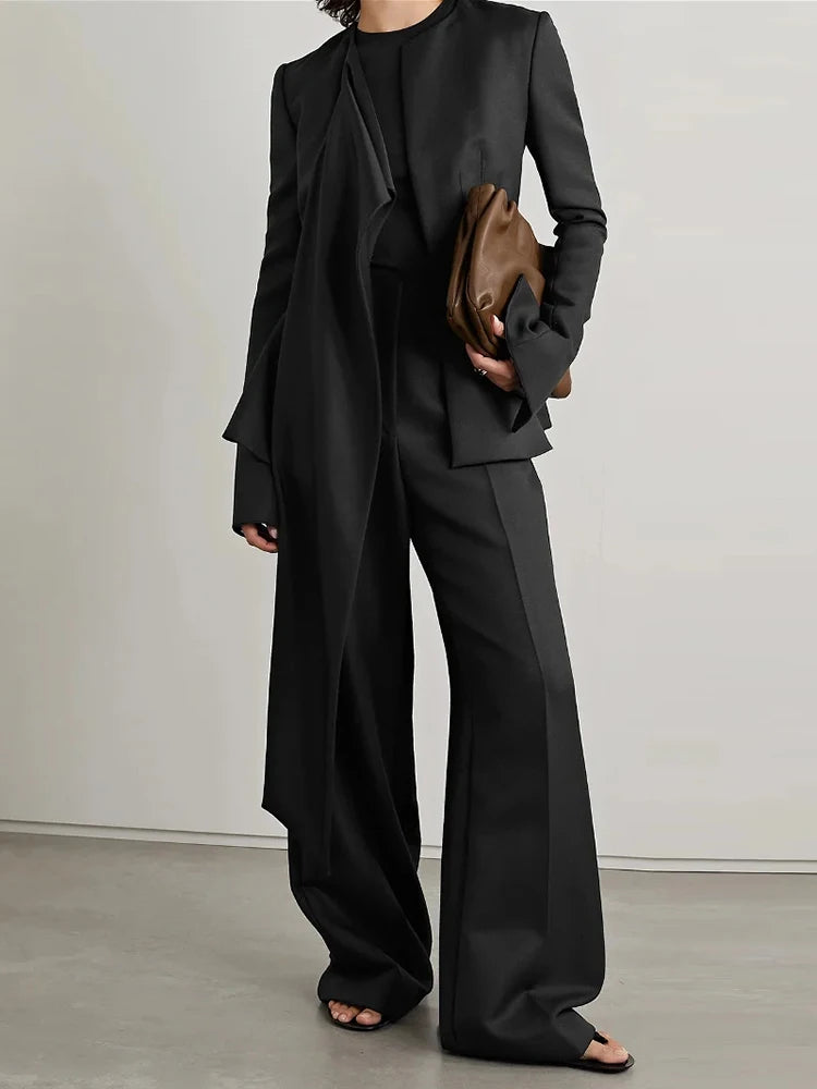 Asymmetric Round-Neck Slim Blazer