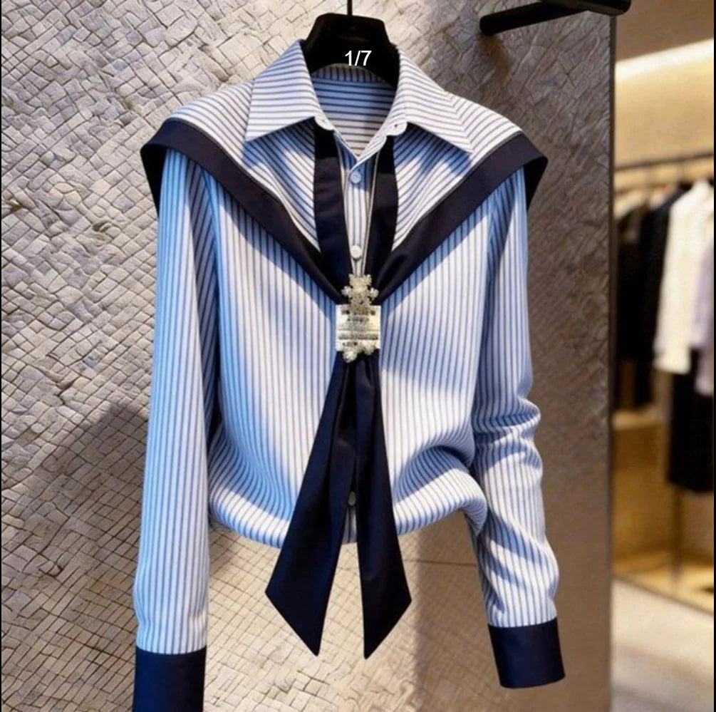 Striped French-Style Long Sleeve Shirt