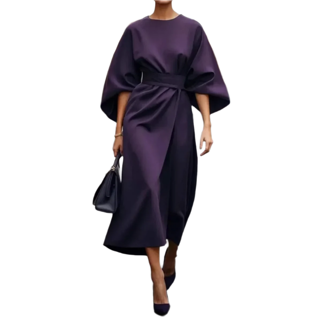 Batwing Sleeve Waist-Cinching Maxi Dress