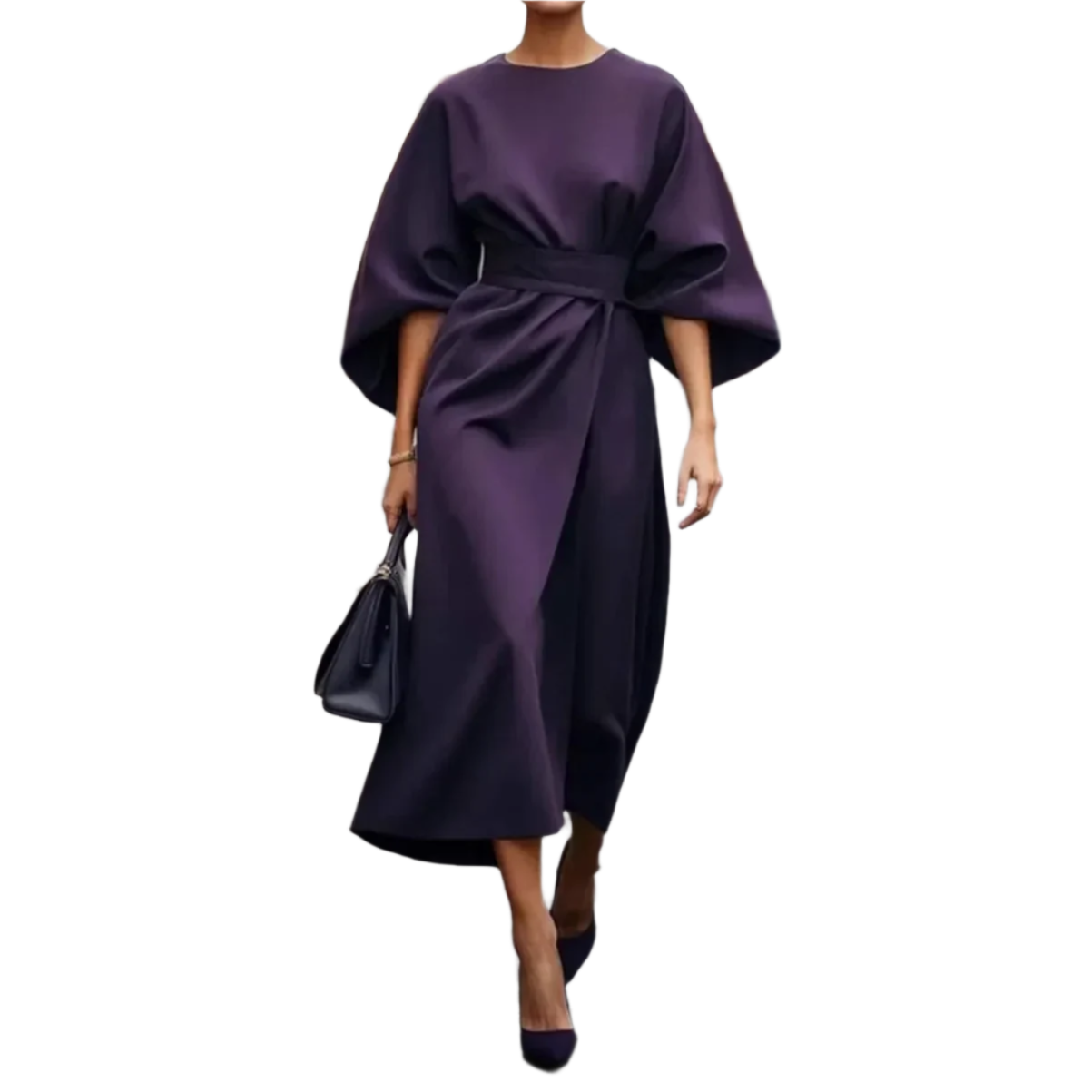 Batwing Sleeve Waist-Cinching Maxi Dress