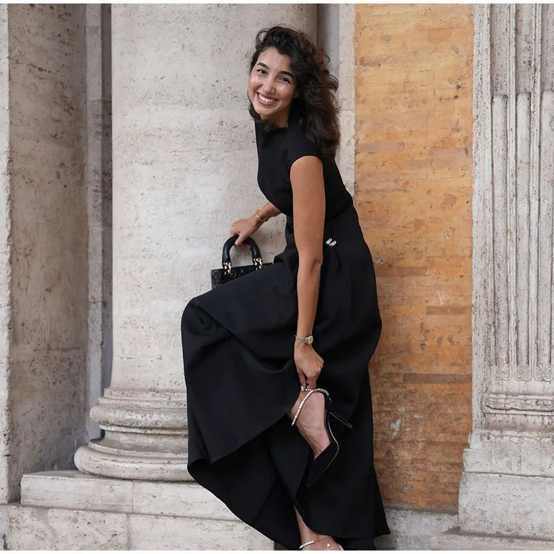 Contrast Patchwork Irregular Hem Evening Dress