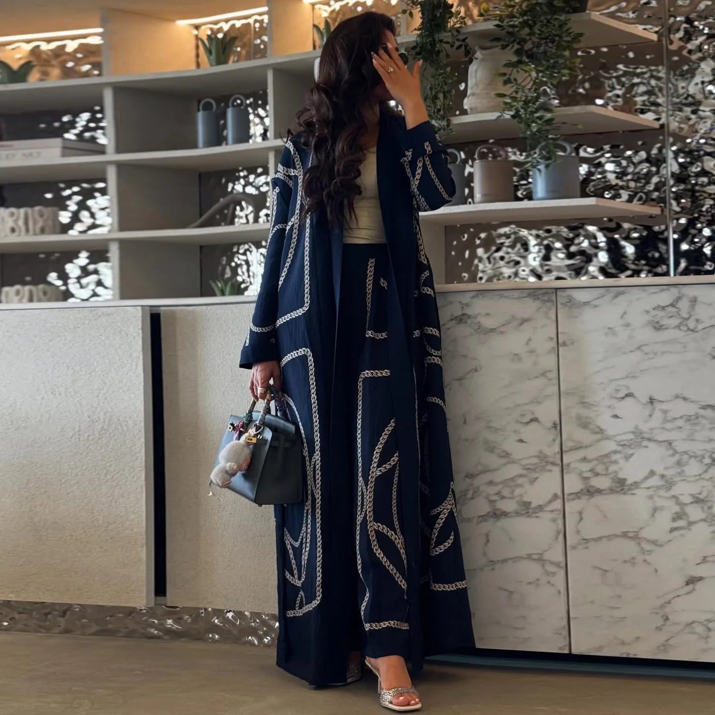 Abaya Cardigan & Wide-Leg Trousers Set