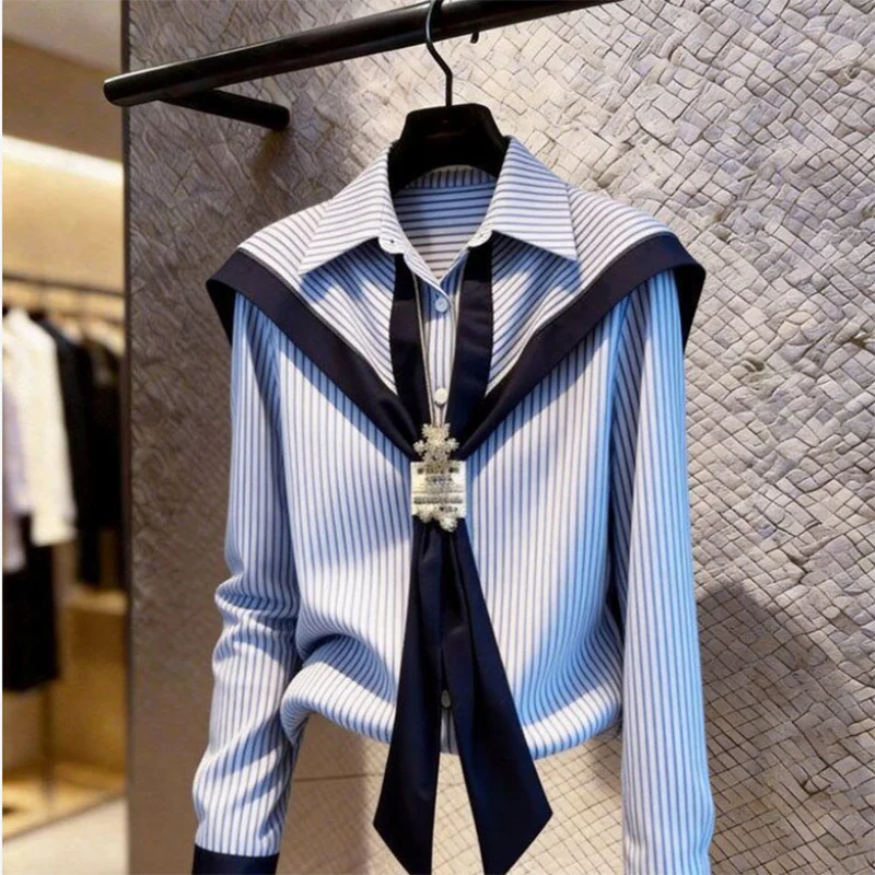 Striped French-Style Long Sleeve Shirt