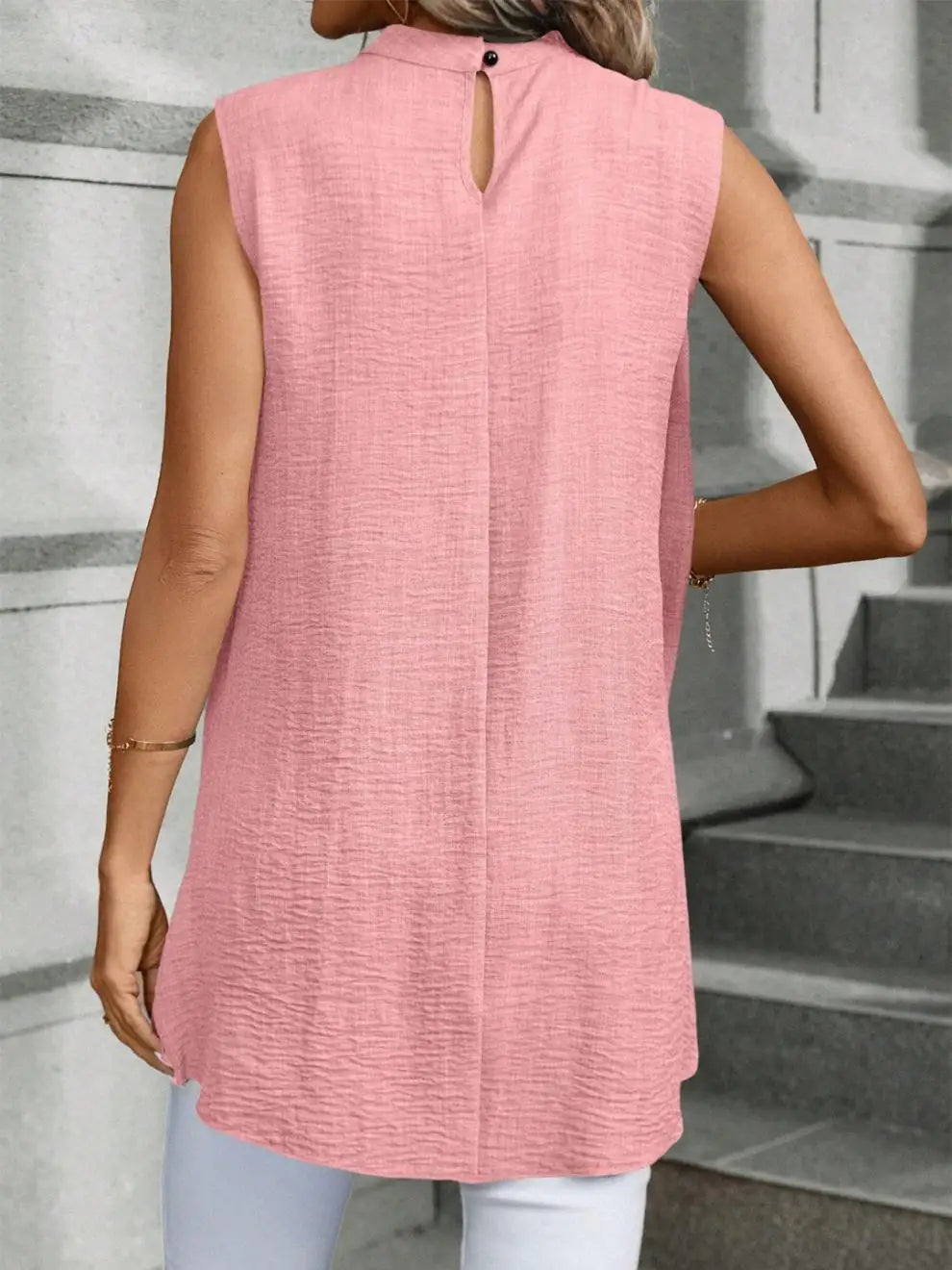 Layered-Look Sleeveless Solid Blouse